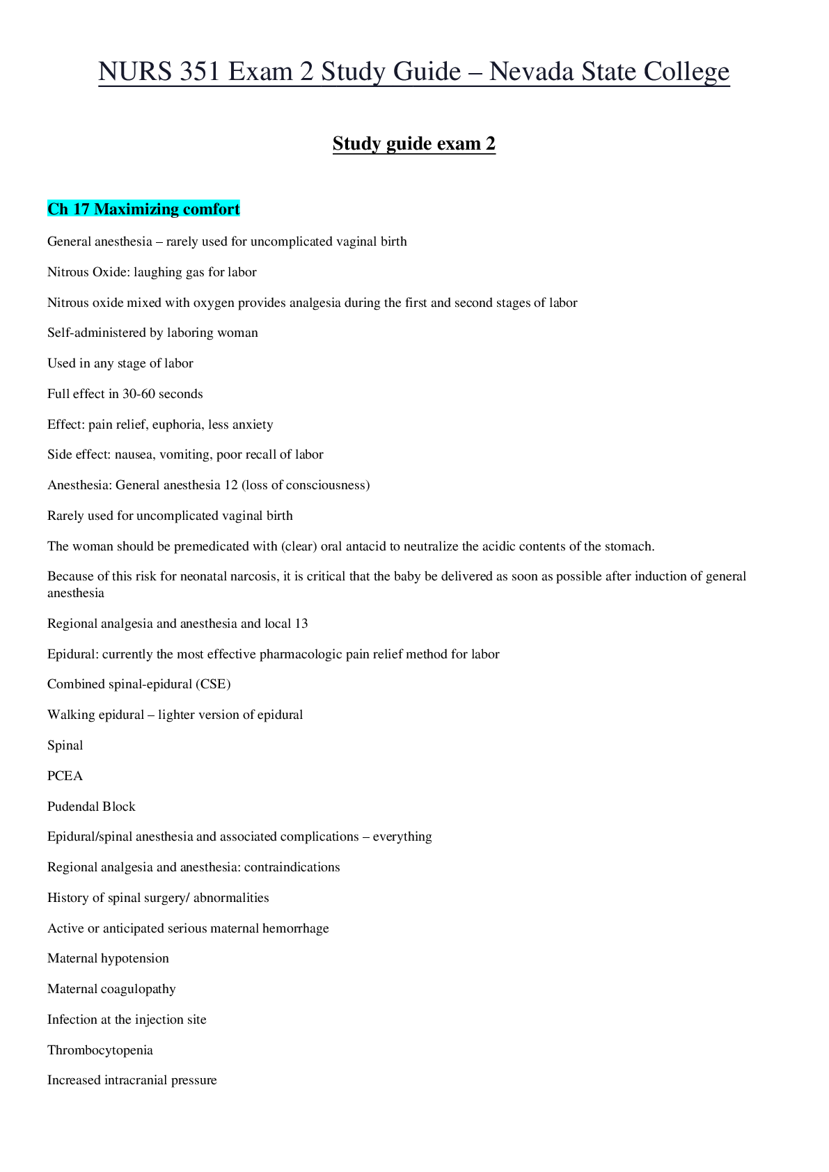 Preview image for NURS 351 Exam 2 Study Guide – Nevada State College